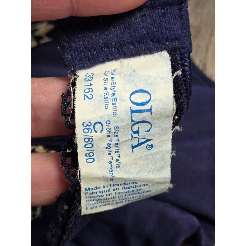 Olga Bra Ivory Underwire No Padding Navy Blue 33162 Vintage 36C Embroidered - Picture 4 of 5